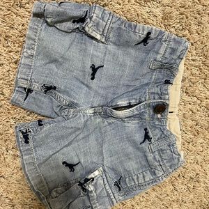 18-24mo gap denim dinosaur short, good used condition, slight wear at pockets
